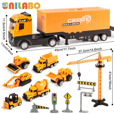 Alloy Construction Vehicles Toy Set for Ages 3-8-STEM Toys with Container Truck/Tower Crane/Excavator, Perfect Birthday Gift