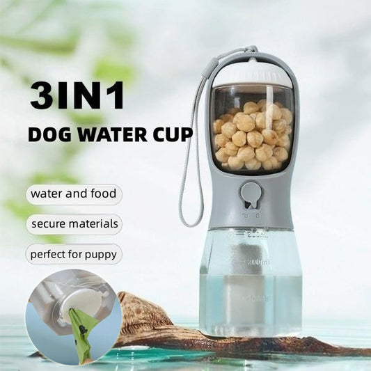 3-in-1 Portable Dog Water Bottle with Food & Waste Bag