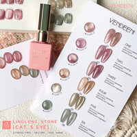 Vendeeni 6 Colors Magnetic Cat Eye Gel Nail Polish Set Pink UV LED Soak Off Gel Varnish Crystal Cat Eye Gel Lacquer With Display