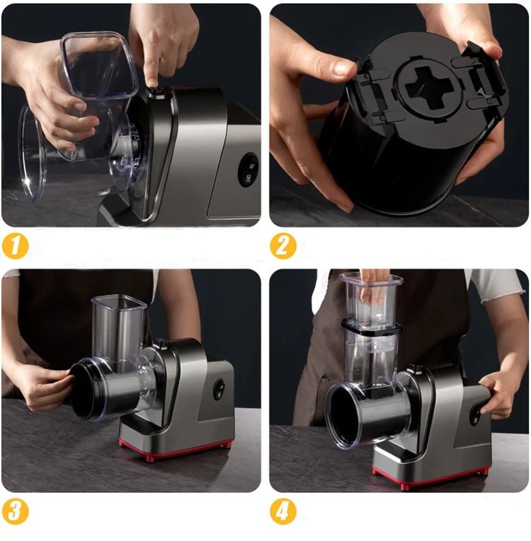 LMETJMA 250W 5 in 1 Electric Vegetable Slicer Shredder Automatic Salad Shooter Machine Cheese Grater Carrot Cabbage Cutter JT253