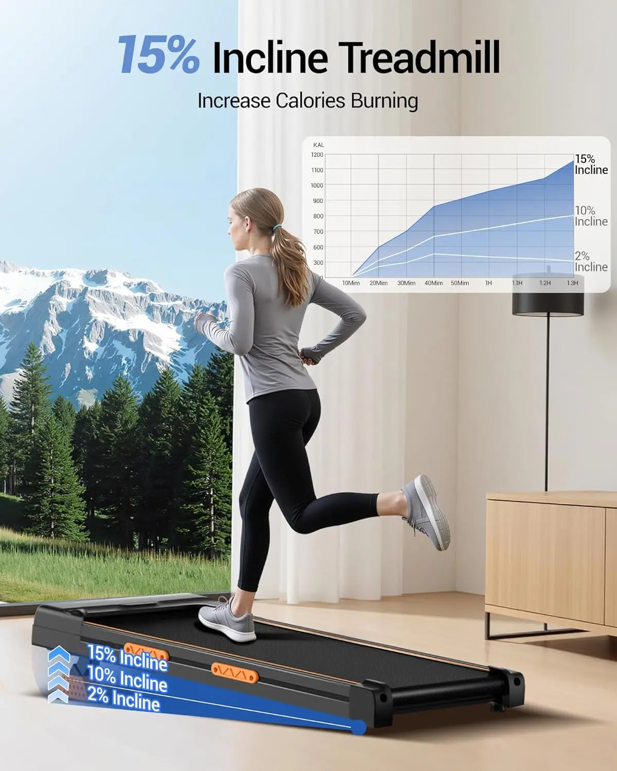 Walking Pad with Incline 10%-15%, 8-10 km/h Treadmill for Home with Incline and Low Noise Motor, Treadmill Desk Max. Support 136