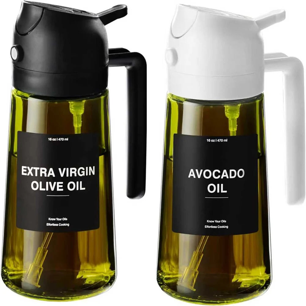 470ml Oil Sprayer for Cooking 2-in-1 Olive Oil Dispenser Thick Glass Bottle