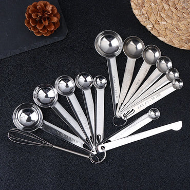 CCA83-4/6/8Pcs Set Stainless Steel Measuring Spoon Cup With Scale Measuring Ruler Egg Beater Spoon Kitchen Baking Measuring Tool