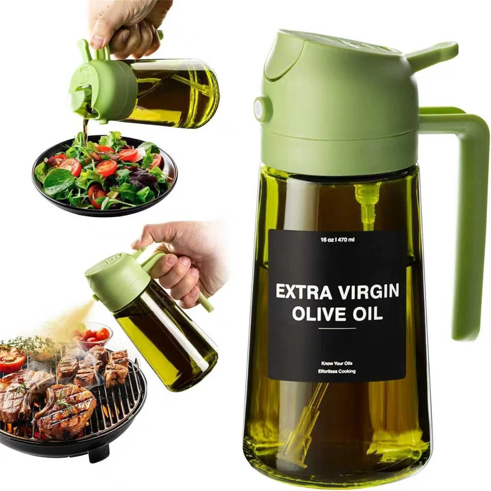 470ml Oil Sprayer for Cooking 2-in-1 Olive Oil Dispenser Thick Glass Bottle