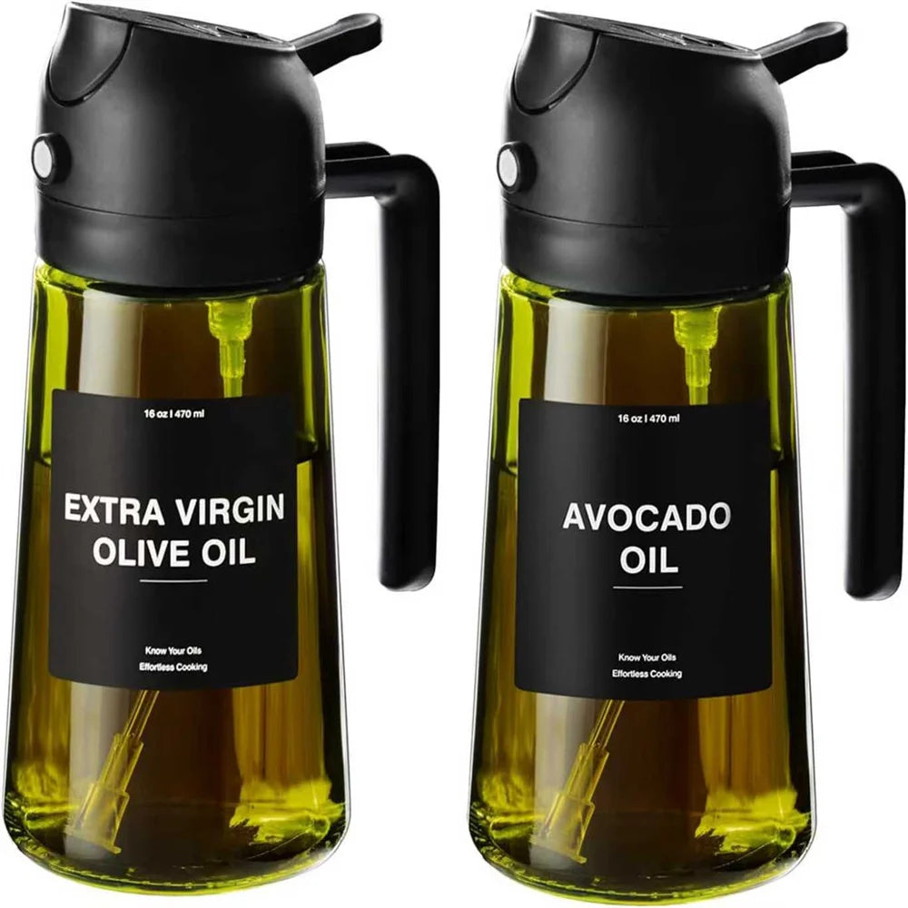 470ml Oil Sprayer for Cooking 2-in-1 Olive Oil Dispenser Thick Glass Bottle