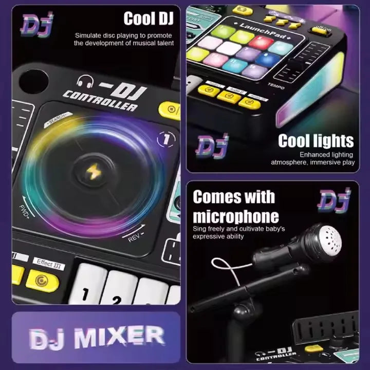 Kids Simulation DJ Mixer Controller Toys Multifunctional Music Effects Electronic Learning Game Birthday Gift for Children
