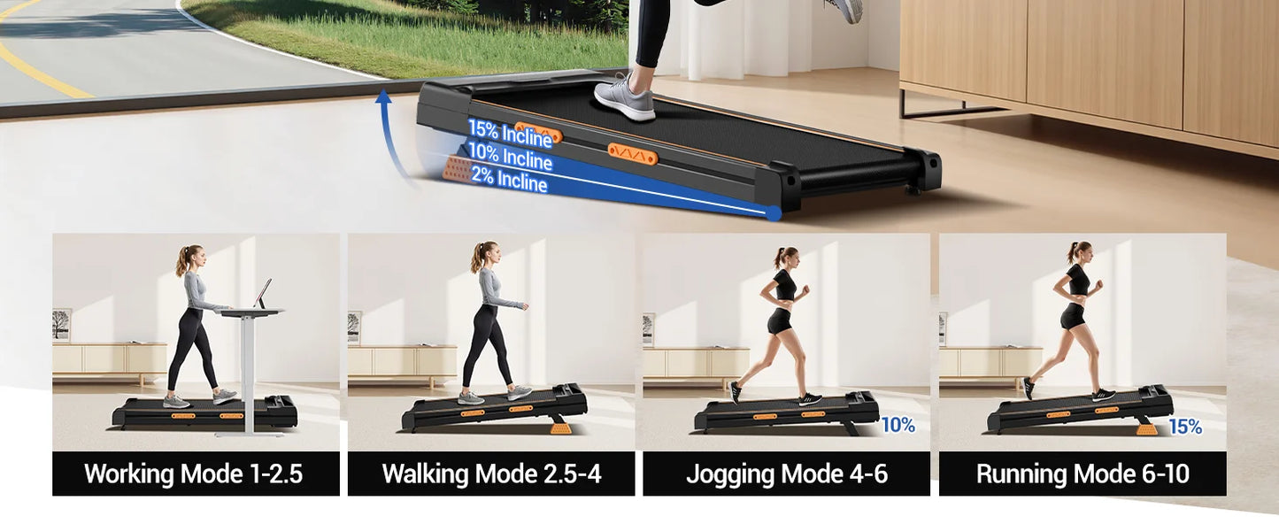 Walking Pad with Incline 10%-15%, 8-10 km/h Treadmill for Home with Incline and Low Noise Motor, Treadmill Desk Max. Support 136