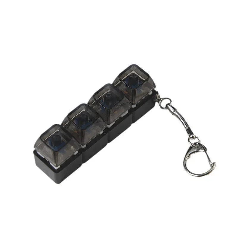 4 Keys Keyboard Fidget Toy Keychain Stress Relief Clicker Fidget Keyboard with LED, Squeeze Toy Crystal Transparent Bag Charm