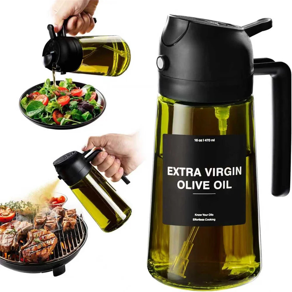 470ml Oil Sprayer for Cooking 2-in-1 Olive Oil Dispenser Thick Glass Bottle