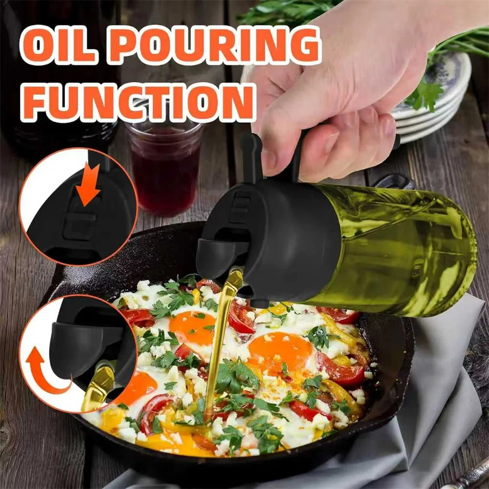 470ml Oil Sprayer for Cooking 2-in-1 Olive Oil Dispenser Thick Glass Bottle